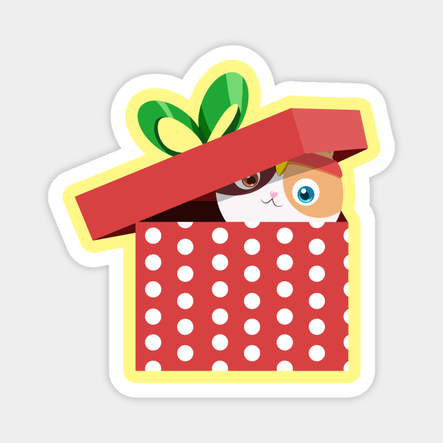 Christmas Super Kitty Present box Magnet by CuteCreation