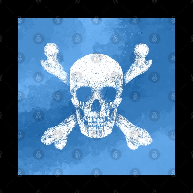 Jolly Roger Pirate Skull Blue Watercolour by GAz