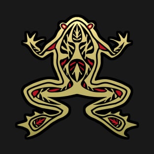 Frog in Gold and Black Totem Design T-Shirt