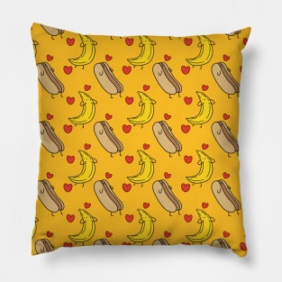 Hotdog Banana Love Pattern Pillow