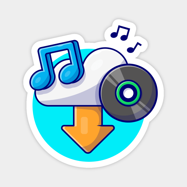 Cloud Download Music with Vinyl, Tune and Note of Music Cartoon Vector Icon Illustration Magnet by Catalyst Labs