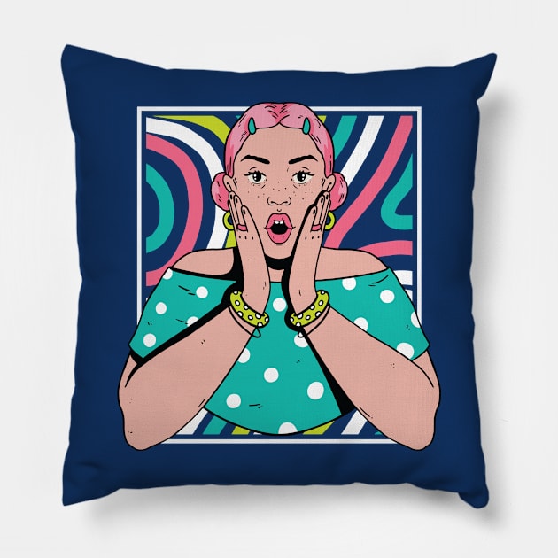 Chisme Queen Pop Art Portrait of Young Woman Gossip Vibe Pillow by SLAG_Creative