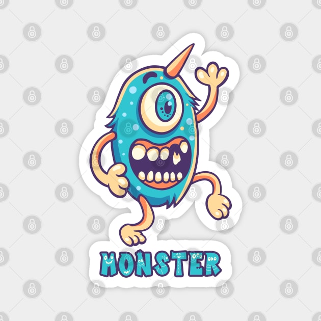 Blue Monster One Eye Text Magnet by yudabento