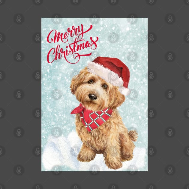 Golden Cockapoo Merry Christmas Santa Dog by Puppy Eyes