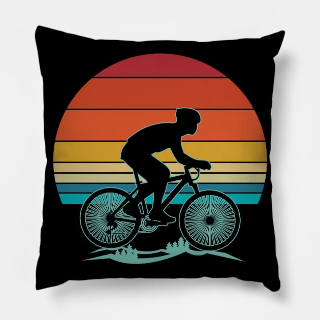 Retro Vintage Mountain Bike MTB Mountain Bikers Biking Cycling Biker Gift Pillow by Charaf Eddine