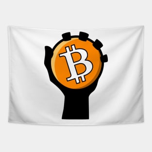 hand holding bitcoin, new era digital decentralization money Tapestry