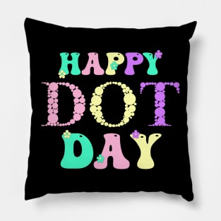 Happy Dot Day Hippie Flowers Retro Groovy Teacher Pillow