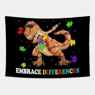 Embrace Differences Dabbing T-Rex Autism Awareness Dinosaur Tapestry