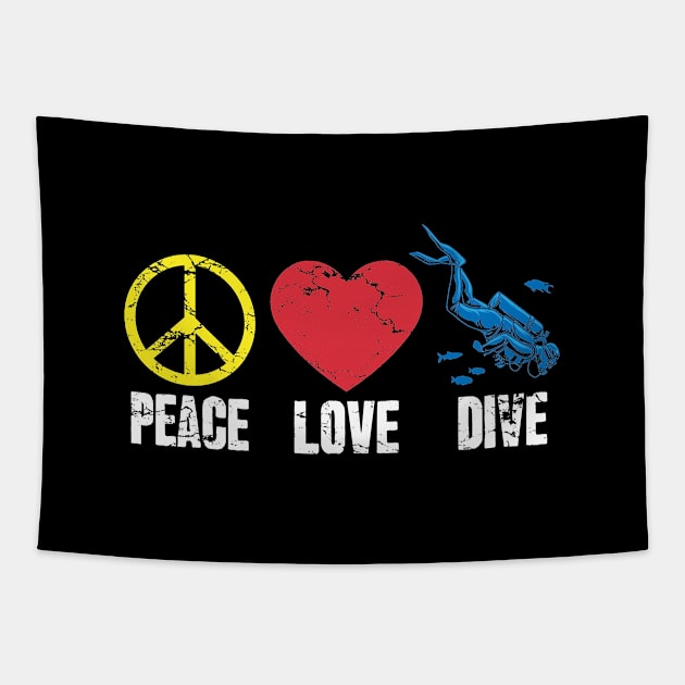 Peace Love Dive Scuba Diving Tapestry by captainmood