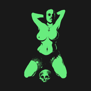 Sexy lady and skull (green version) T-Shirt