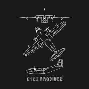 C-123 Provider American Military Transport Aircraft Plane Blueprints Diagrams T-Shirt