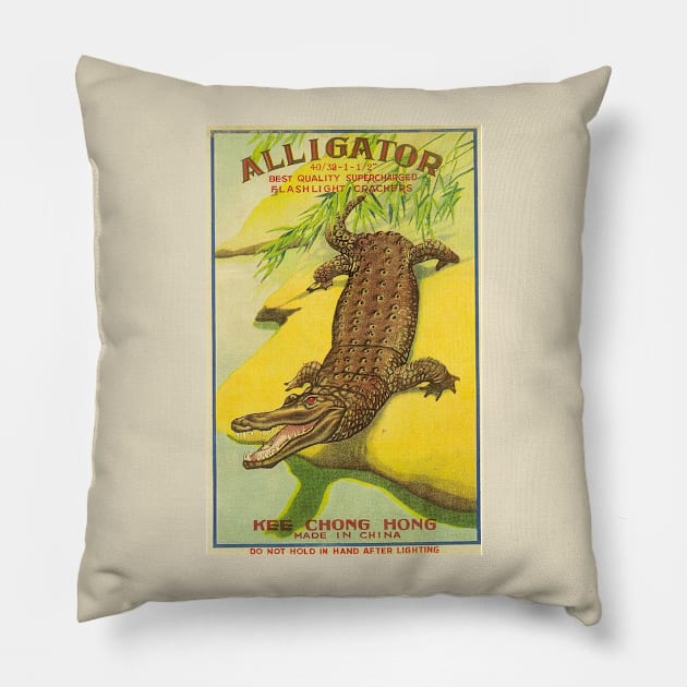 VINTAGE FIRECRACKER ALLIGATOR Pillow by kakeanbacot