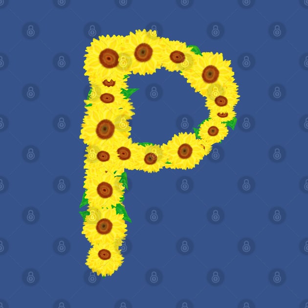 Sunflowers Initial Letter P (Black Background) by Art By LM Designs 