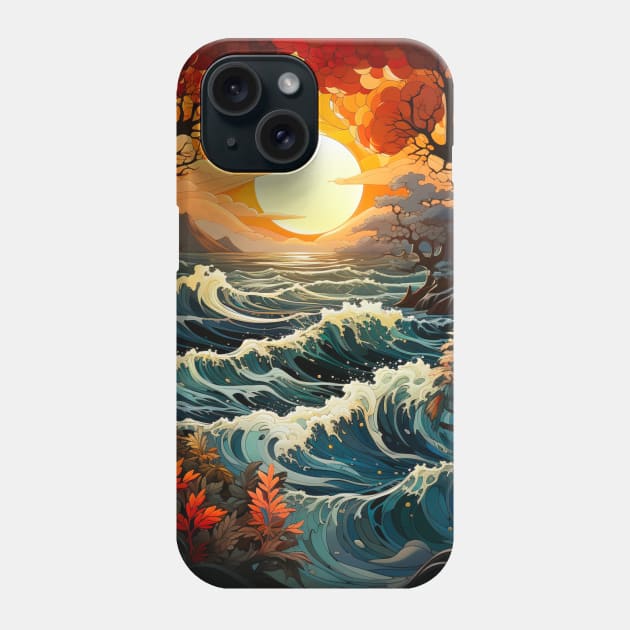 Waves ocean sunset 2 Phone Case by Wolf Cove Creations