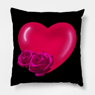 Red Heart with pink roses Pillow