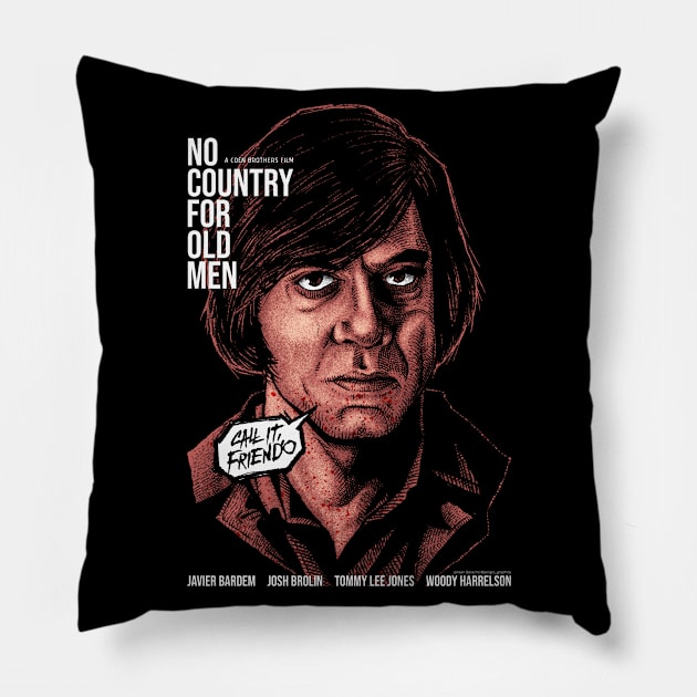 No Country for Old Men, Javier Bardem, Cult Classic Pillow by PeligroGraphics