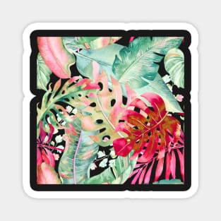 Sage Green and Red Tropical Foliage Pattern Magnet