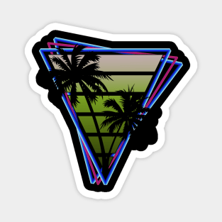 Retrowave style palm tree sunset mean green Magnet