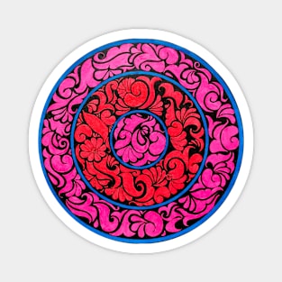 Handmade red, pink and blue mandala drawing Magnet