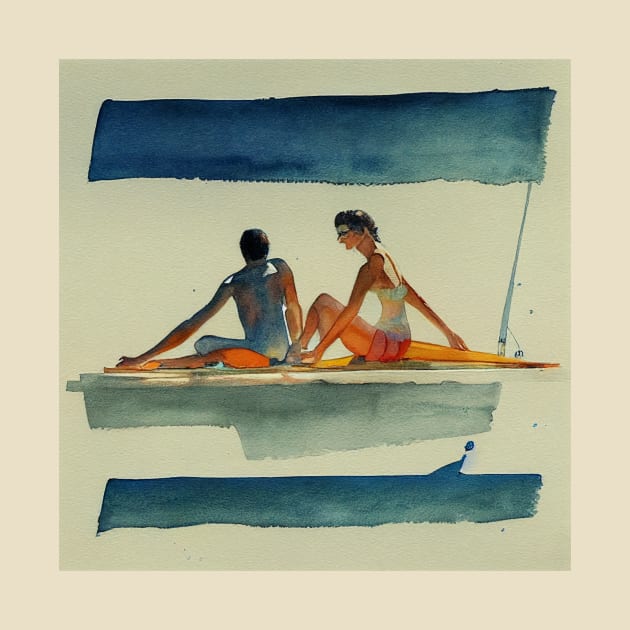 Woman and Man Sunbathing on the Sailboat by fistikci