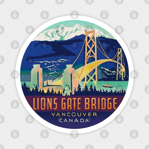 Lions Gate Bridge Vancouver Canada Vintage decal Magnet by Midcenturydave