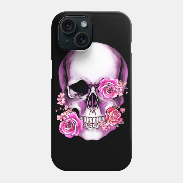 Sugar skull, Skull art floral, pink flowers Phone Case by Collagedream