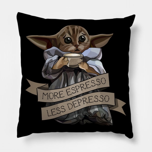 More Espresso, Less Depresso Pillow by X-TrashPanda