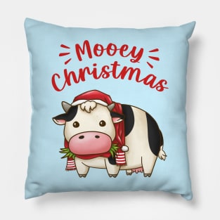 Mooey Christmas Cow in Santa Hat Pillow