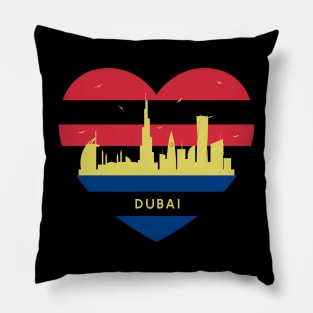 City Skyline cityscape Heart Shape Birds Flying Dubai Pillow