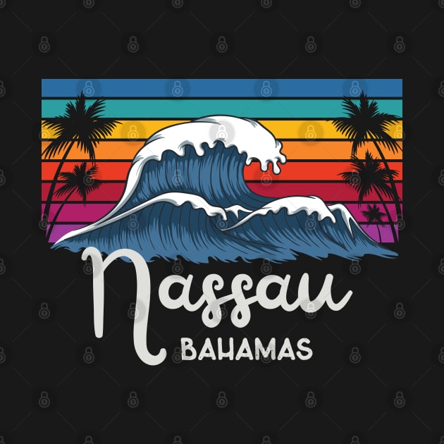 Bahamas Nassau City Vintage Wave Art by USProudness