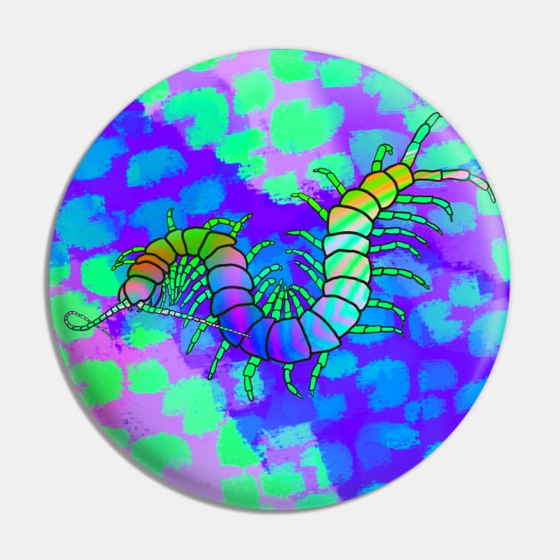 Iridescent Centipede | Cheetah Print (Blue/Green) Pin by techno-mantis