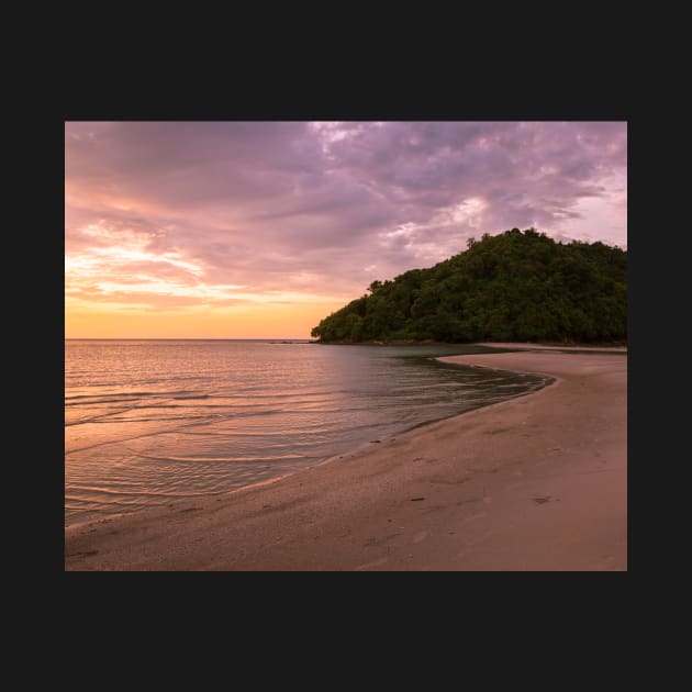 Tropical island and paradise beach at sunset by Juhku