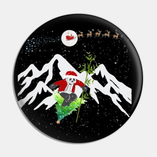 Panda Bear Skiing Christmas Tree With Santa and Reindeers Pin