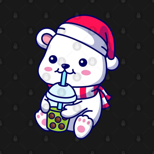 Bobaholic Christmas Bear Cute Boba tea lover polar bear by Artist usha