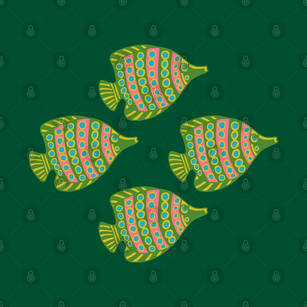 ANGLED ANGELS Tropical Angel Fish Spotted Undersea Ocean Sea Creatures in Green Pink Blue Yellow - UnBlink Studio by Jackie Tahara by UnBlink Studio by Jackie Tahara