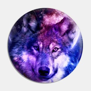 Mystical Wolf Face in Front of the Moon and galaxy Pin