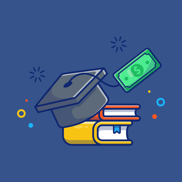 Scholarship, Graduation Cap, Money And Books Cartoon by Catalyst Labs