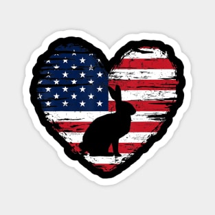 Rabbit American Flag Heart 4th of July USA Patriotic Pride Magnet