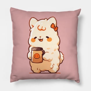 cute llama drinking hot chocolate Pillow