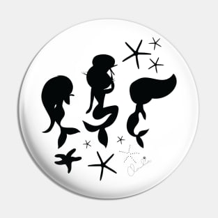 Black White Mermaid Stars Seamless Pattern Print Design Pin