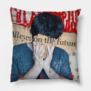 All Eyes on the Future, Newspaper Headline Collage Pillow