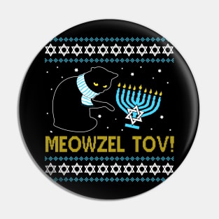 Meowzel Tov Black Cat Funny Hanukkah Chanukah Men Women Kids Pin