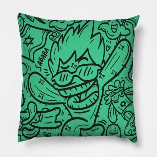 SABABA Cactus Doodle w/ Israel Flags Funny Hebrew Graphic Pillow