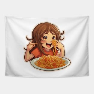 Cute Girl Eating Spaghetti Tapestry