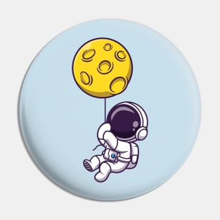 Cute Astronaut Floating With Moon Balloon Pin