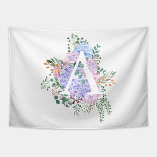 botanical monogram alphabet A hydrangea flowers Tapestry