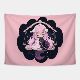 Adorable Anime Chibi Libra Zodiac Sleeping Little Astro Girl Tapestry