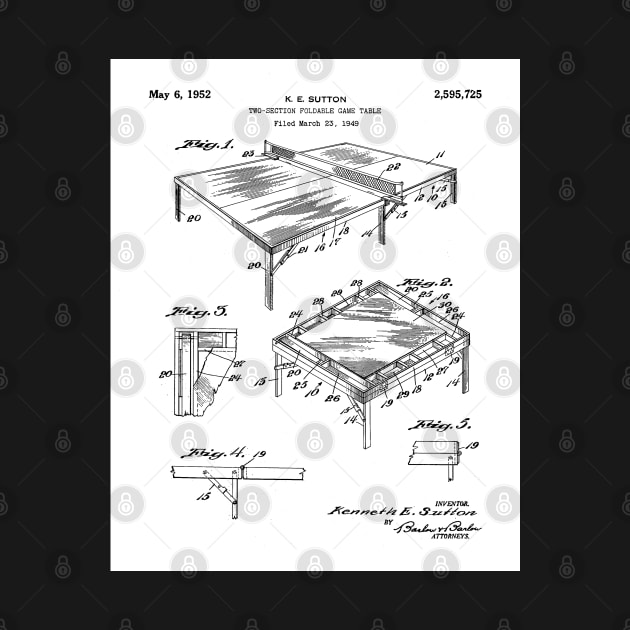 Table Tennis Patent - Tennis Art - Black And White by patentpress