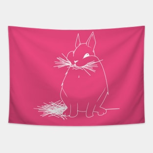 Chonky white bunny eating hay on hot pink Tapestry