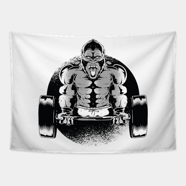 Cool Workout Gorilla Dumbell Tapestry by BamBam